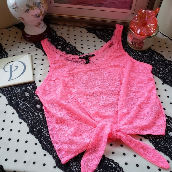 Victoria's Secret Pink Floral Lace Tank Top 1980's Tie Front Size: Small 4-6 NWT - Picture 5 of 13